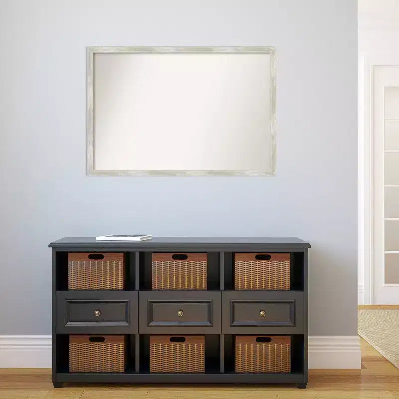 38"x26" rissiger metallischer schmaler Wandspiegel – modernes Rechteck, inklusive Montagematerial