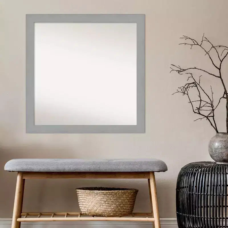 30"x30" quadratischer Wandspiegel aus gebürstetem Nickel – moderner Polystyrolrahmen