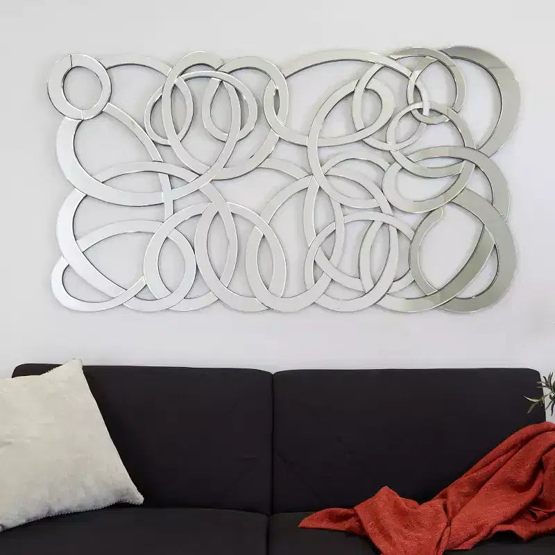 35"x64" Glas geometrischer Wandspiegel – silberner Rahmen, großer Raumakzent