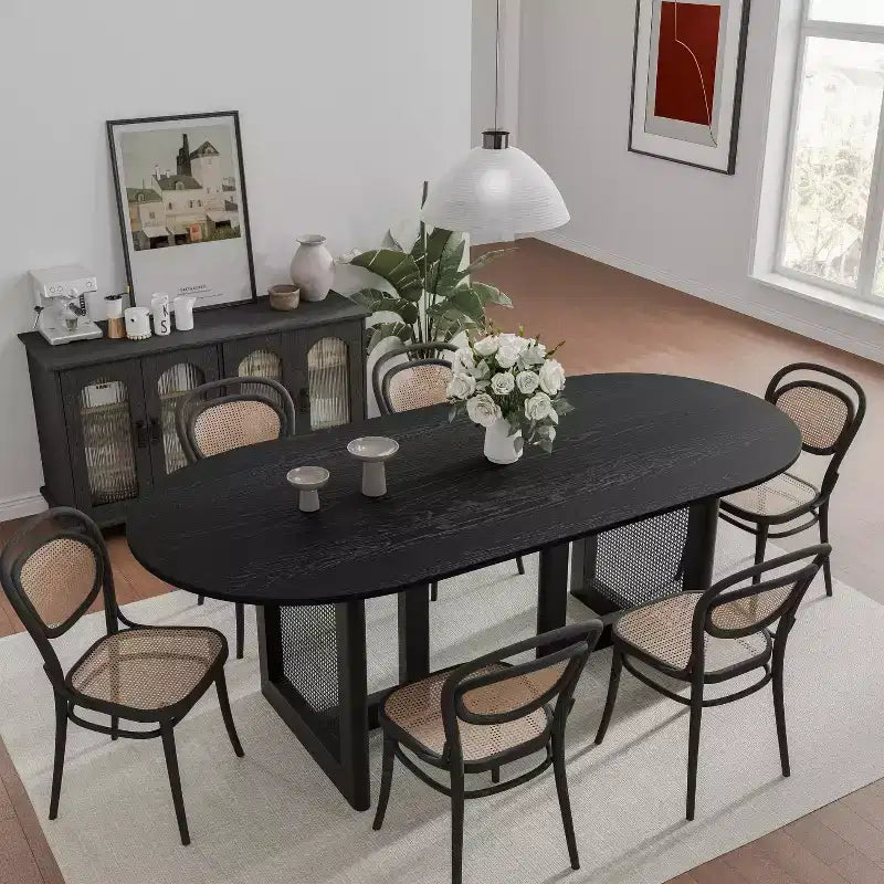 67" Modern Oval Farmhouse Dining Table – Seats 6, Kitchen & Dining Room
