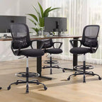 Ergonomischer hoher Zeichentischstuhl – Netzrücken, feste Armlehnen, höhenverstellbar für Büro