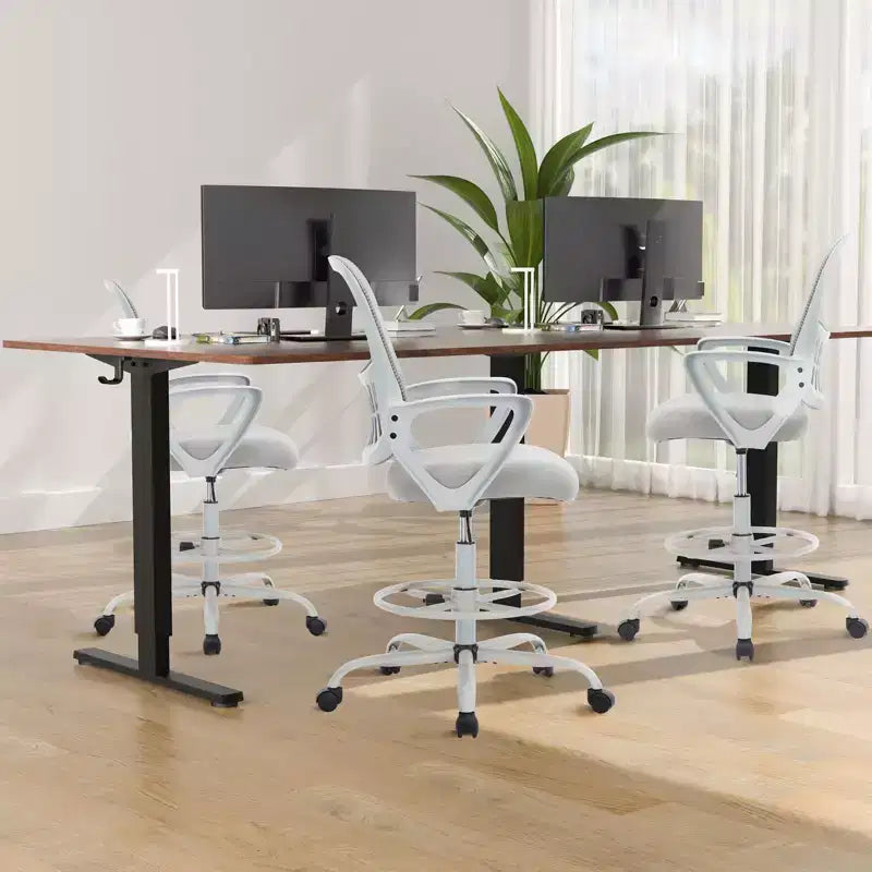 Ergonomischer hoher Zeichentischstuhl – Netzrücken, feste Armlehnen, höhenverstellbar für Büro