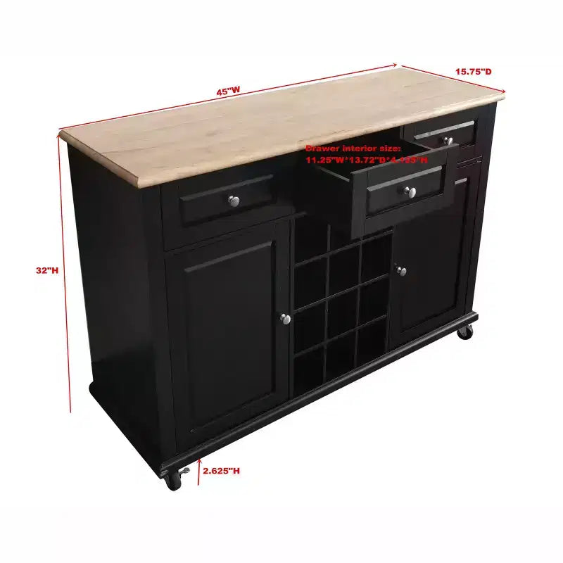 Weinregal Sideboard Buffet Konsolentisch – Aufbewahrungsschrank, Schwarz