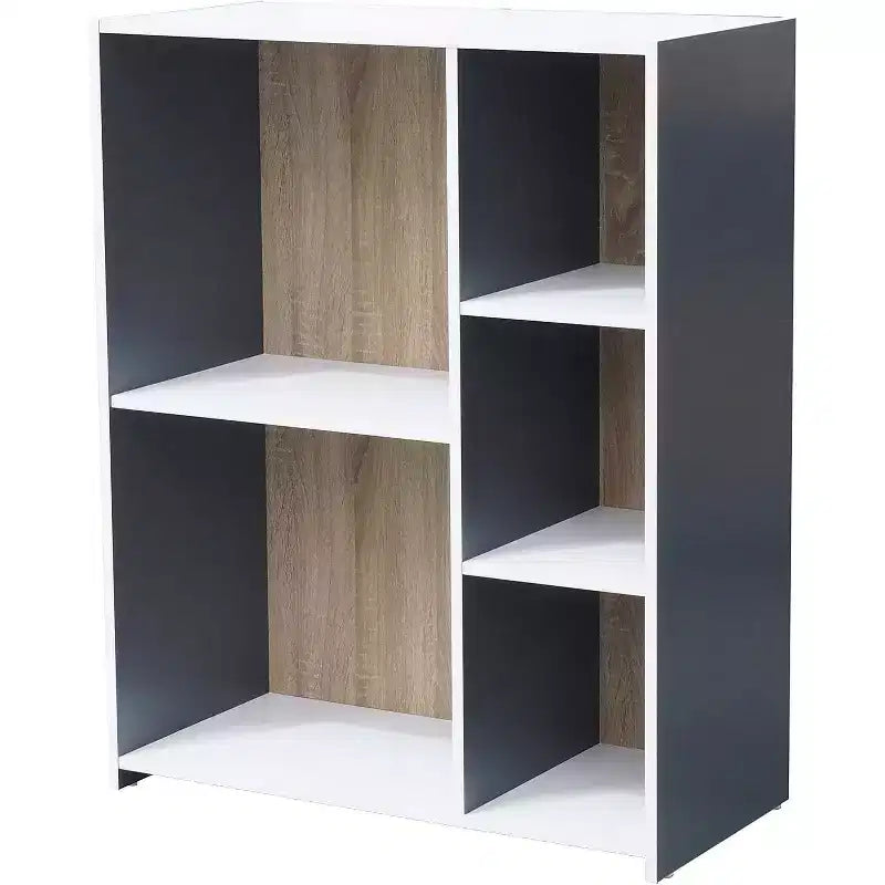 5-Cube Wood Open Shelf Organizer – Bookcase Storage Unit, Gray/White