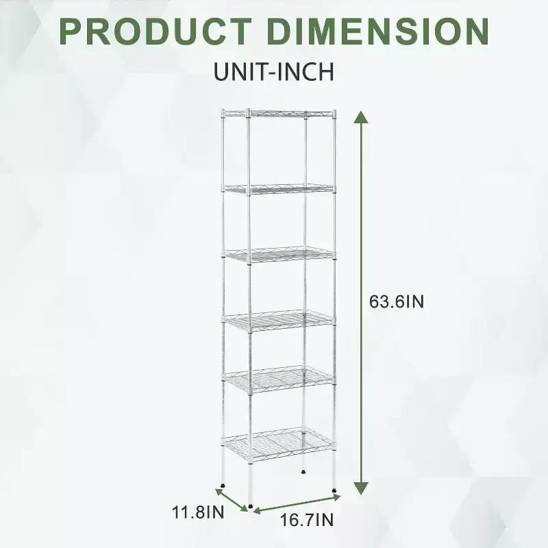 6-Tier Heavy-Duty Wire Shelf Unit – Metal Shelving for Books, Toys, Clothes & Kitchenware
