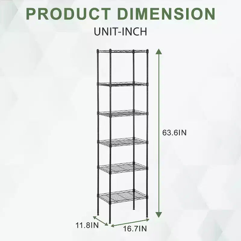 6-Tier Heavy-Duty Wire Shelf Unit – Metal Shelving for Books, Toys, Clothes & Kitchenware