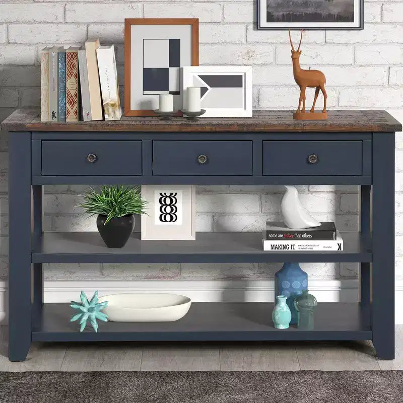 Classic Vintage Console Table – 3 Storage Drawers & 2 Open Shelves, Entryway & Living Room