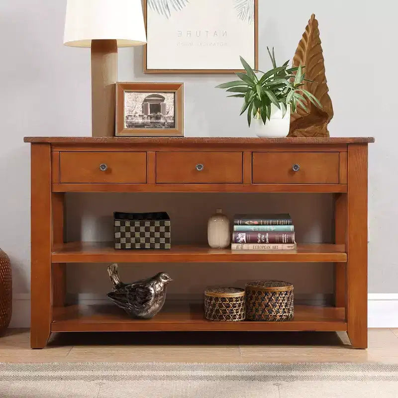 Classic Vintage Console Table – 3 Storage Drawers & 2 Open Shelves, Entryway & Living Room