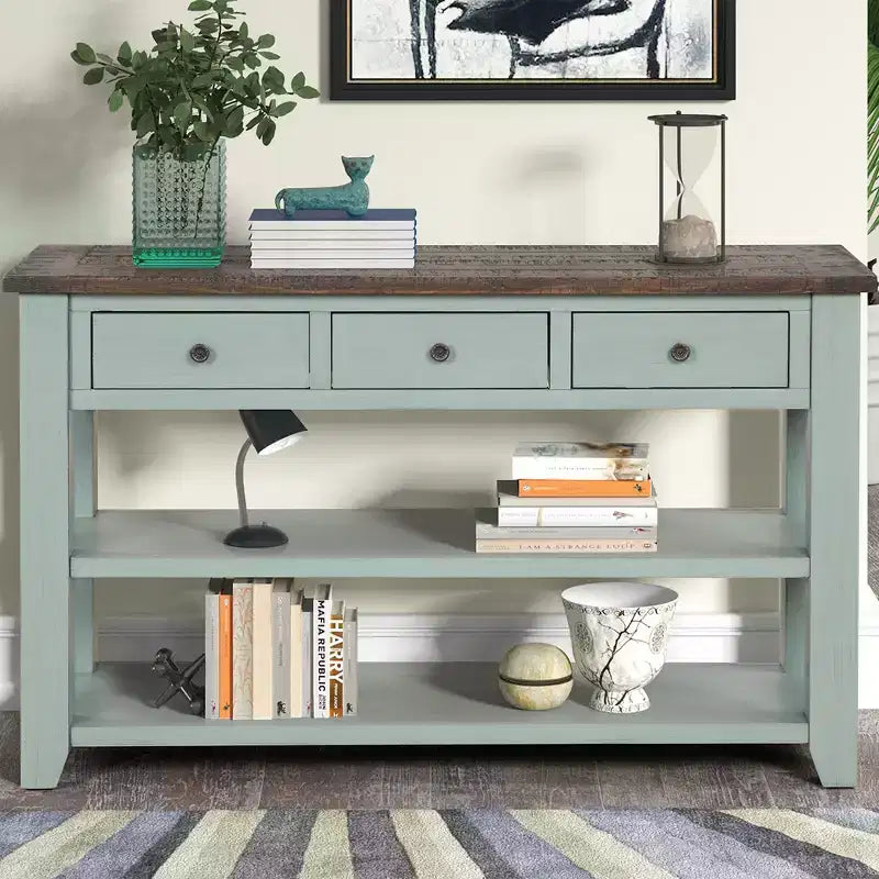 Classic Vintage Console Table – 3 Storage Drawers & 2 Open Shelves, Entryway & Living Room