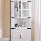 Rustic Farmhouse Tall Corner Cabinet,18.4x26x67with Glass Doors & Adjustable Shelves,Corner Storage for Kitchen,Living Room,Bathroom,Laundry Room