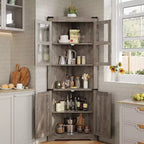 Rustic Farmhouse Tall Corner Cabinet,18.4x26x67with Glass Doors & Adjustable Shelves,Corner Storage for Kitchen,Living Room,Bathroom,Laundry Room
