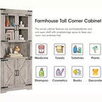 Rustic Farmhouse Tall Corner Cabinet,18.4x26x67with Glass Doors & Adjustable Shelves,Corner Storage for Kitchen,Living Room,Bathroom,Laundry Room