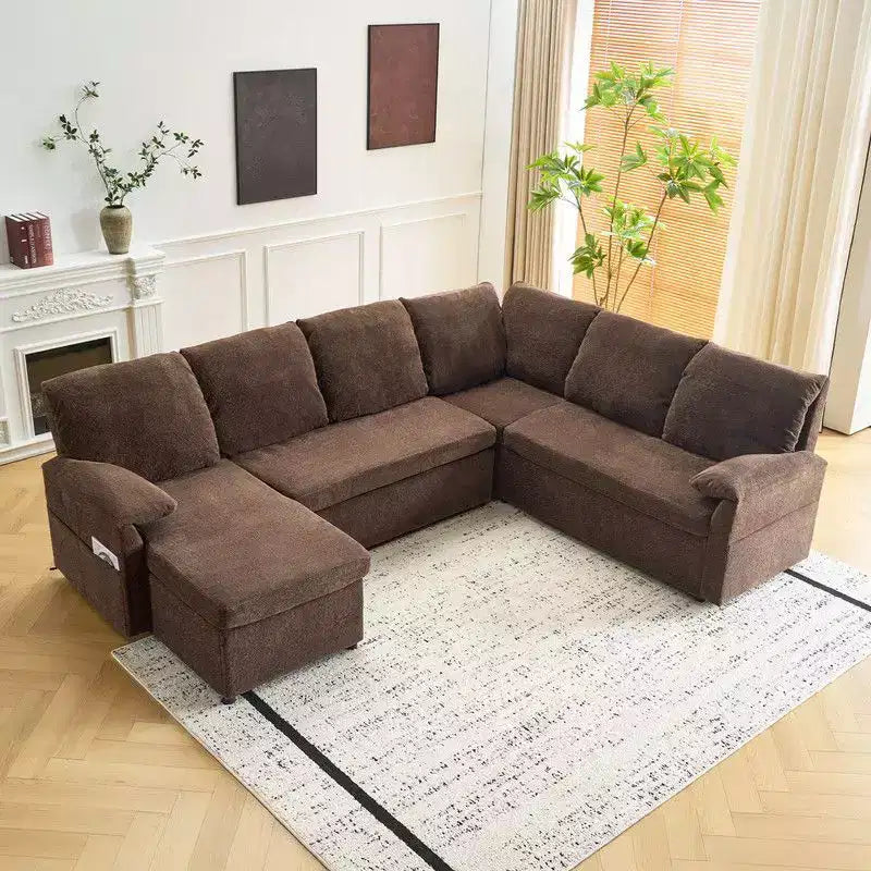 Velvet U-Shaped Sectional Sleeper Sofa – Corner Sofa Bed, Upholstered