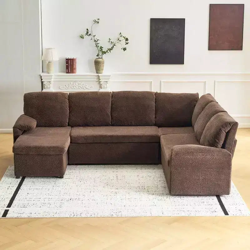 Velvet U-Shaped Sectional Sleeper Sofa – Corner Sofa Bed, Upholstered