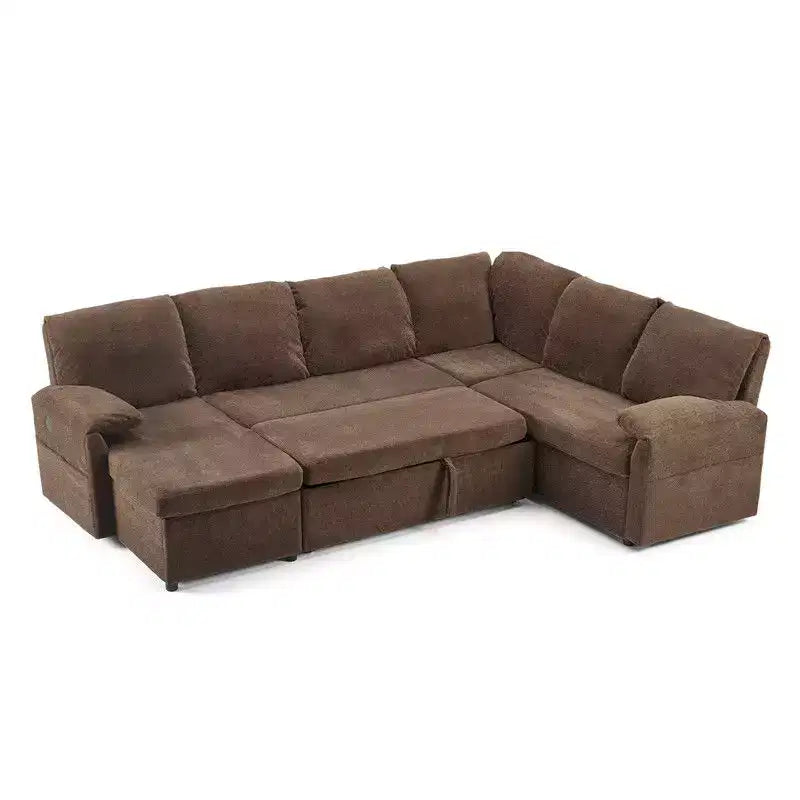 Velvet U-Shaped Sectional Sleeper Sofa – Corner Sofa Bed, Upholstered