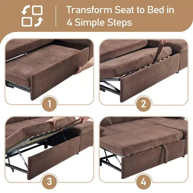 Samt U-förmiges Eck-Schlafsofa – Ecksofa mit Bettfunktion, gepolstert