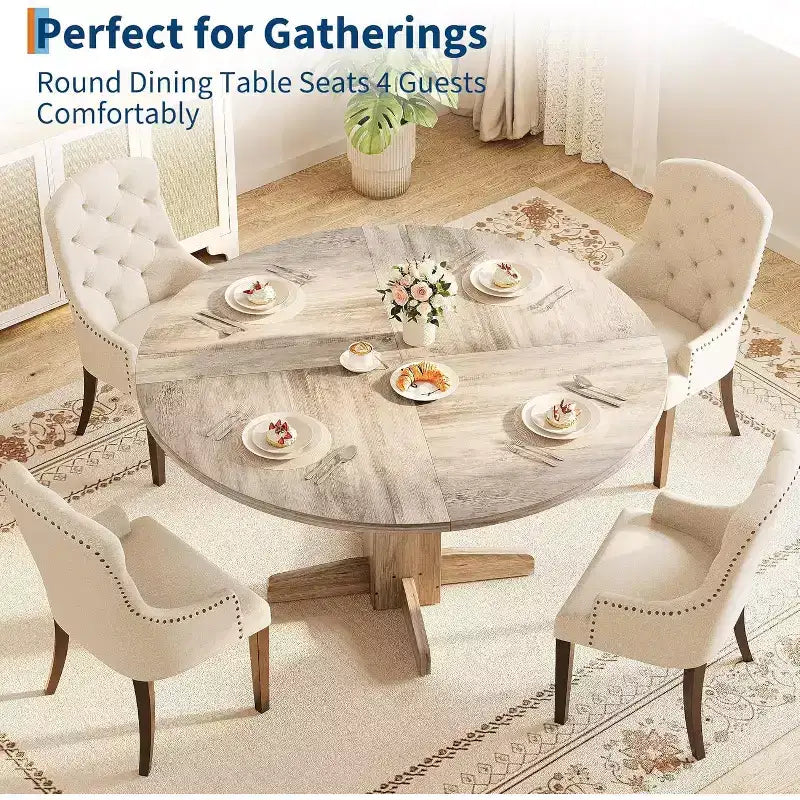Table à manger ronde noire de 47 pouces pour 4-6 personnes, style ferme, base piédestal robuste, idéale pour salon, appartement, salle à manger
