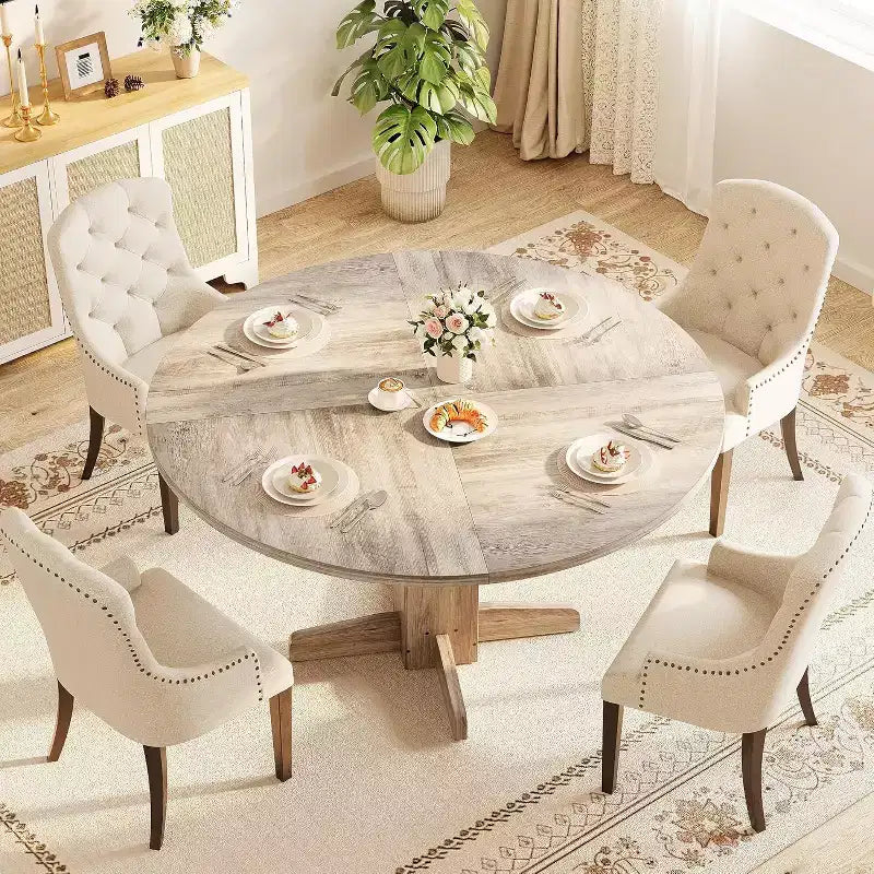 Table à manger ronde noire de 47 pouces pour 4-6 personnes, style ferme, base piédestal robuste, idéale pour salon, appartement, salle à manger