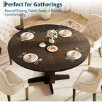 Table à manger ronde noire de 47 pouces pour 4-6 personnes, style ferme, base piédestal robuste, idéale pour salon, appartement, salle à manger