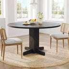 Table à manger ronde noire de 47 pouces pour 4-6 personnes, style ferme, base piédestal robuste, idéale pour salon, appartement, salle à manger