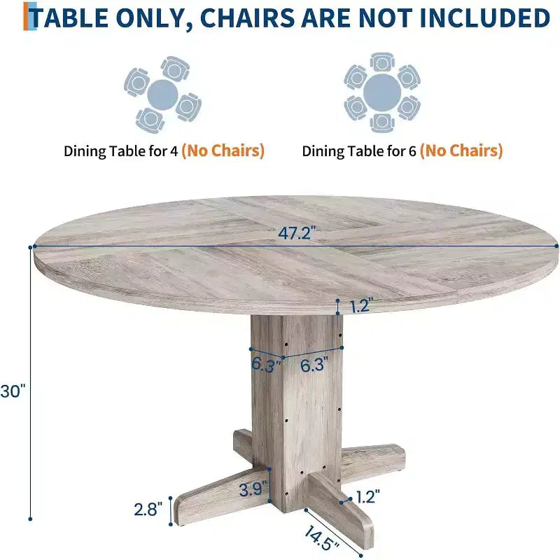 Table à manger ronde noire de 47 pouces pour 4-6 personnes, style ferme, base piédestal robuste, idéale pour salon, appartement, salle à manger
