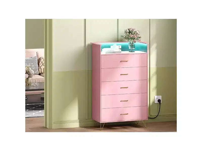 Commode haute à 5 tiroirs – coffre moderne blanc, tiroirs silencieux, rangement de chambre résistant à l'eau