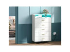 Commode haute à 5 tiroirs – coffre moderne blanc, tiroirs silencieux, rangement de chambre résistant à l'eau