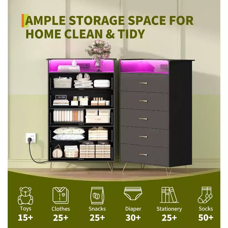 5-Drawer Tall Dresser – Modern White Chest, Silent Drawers, Water-Resistant Bedroom Storage
