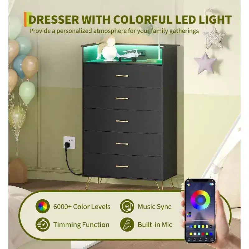 5-Drawer Tall Dresser – Modern White Chest, Silent Drawers, Water-Resistant Bedroom Storage
