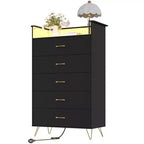 Commode haute à 5 tiroirs – coffre moderne blanc, tiroirs silencieux, rangement de chambre résistant à l'eau