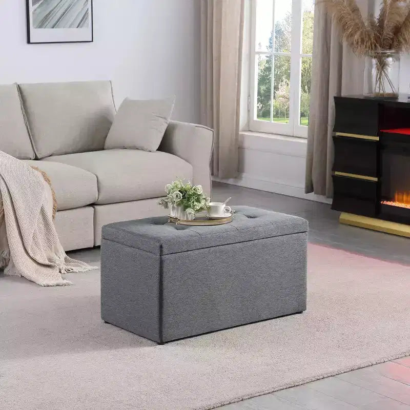 Modern Storage Bench – Ottoman Footrest, Padded Seat, Entryway, Living Room & Bedroom, Dark Gray