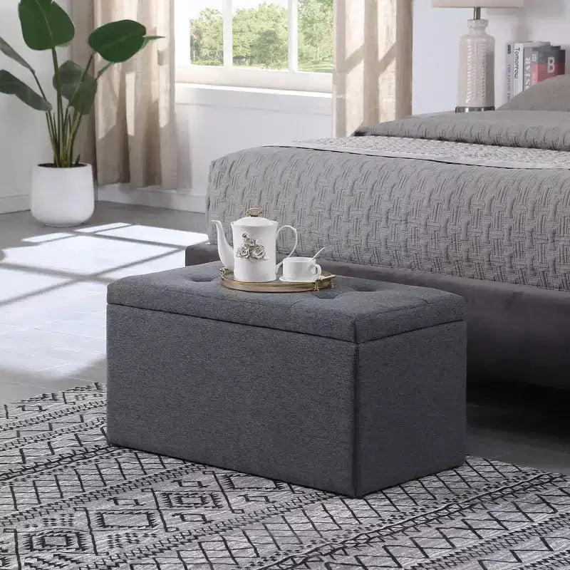 Modern Storage Bench – Ottoman Footrest, Padded Seat, Entryway, Living Room & Bedroom, Dark Gray