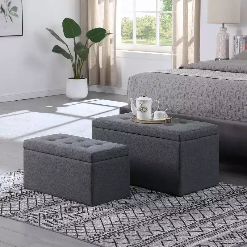 Modern Storage Bench – Ottoman Footrest, Padded Seat, Entryway, Living Room & Bedroom, Dark Gray