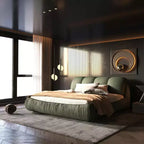 Queen Size Luxury Upholstered Platform Bed – Oversized Padded Headboard, Solid Wood Frame, Green