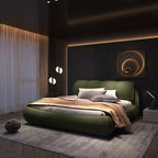Queen Size Luxury Upholstered Platform Bed – Oversized Padded Headboard, Solid Wood Frame, Green