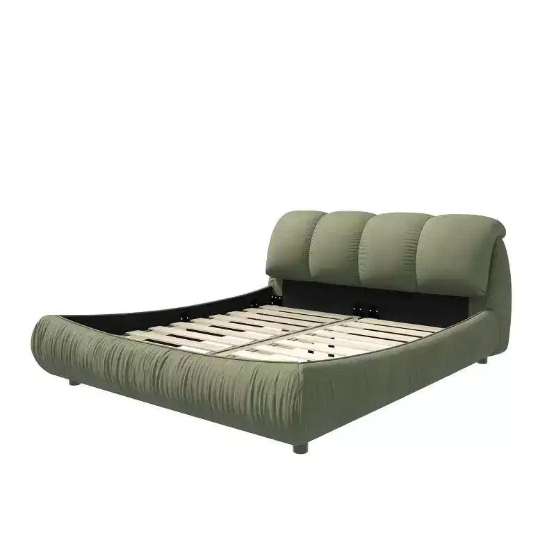 Queen Size Luxury Upholstered Platform Bed – Oversized Padded Headboard, Solid Wood Frame, Green