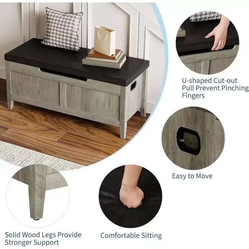Panche contenitore da 39,4 pollici per ingresso con cuscino, 2 cerniere di sicurezza, baule contenitore, panca porta scarpe per ingresso, soggiorno, camera da letto