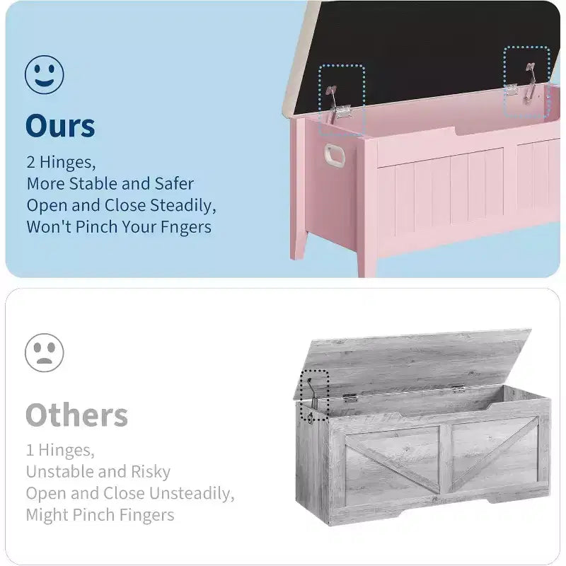 Panche contenitore da 39,4 pollici per ingresso con cuscino, 2 cerniere di sicurezza, baule contenitore, panca porta scarpe per ingresso, soggiorno, camera da letto