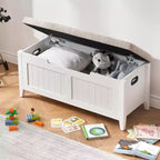 Panche contenitore da 39,4 pollici per ingresso con cuscino, 2 cerniere di sicurezza, baule contenitore, panca porta scarpe per ingresso, soggiorno, camera da letto