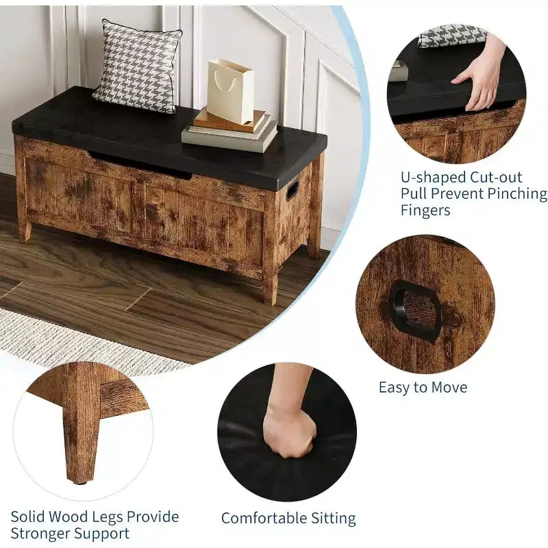 Panche contenitore da 39,4 pollici per ingresso con cuscino, 2 cerniere di sicurezza, baule contenitore, panca porta scarpe per ingresso, soggiorno, camera da letto