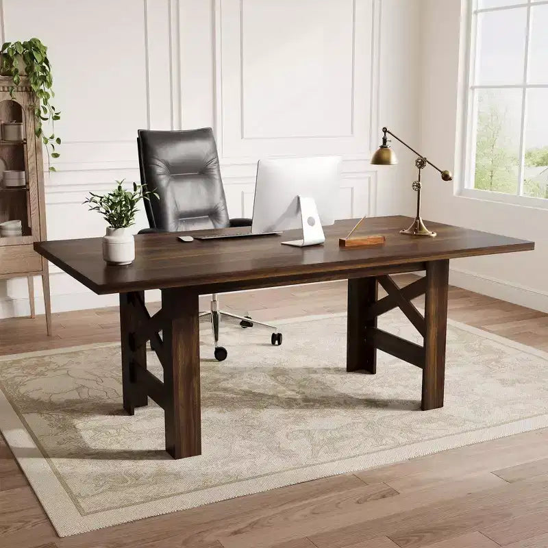 71" rustieke boerderij eettafel – rechthoekige houten keukentafel voor 6-8 personen, zware basis