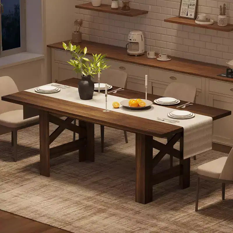 71" rustieke boerderij eettafel – rechthoekige houten keukentafel voor 6-8 personen, zware basis