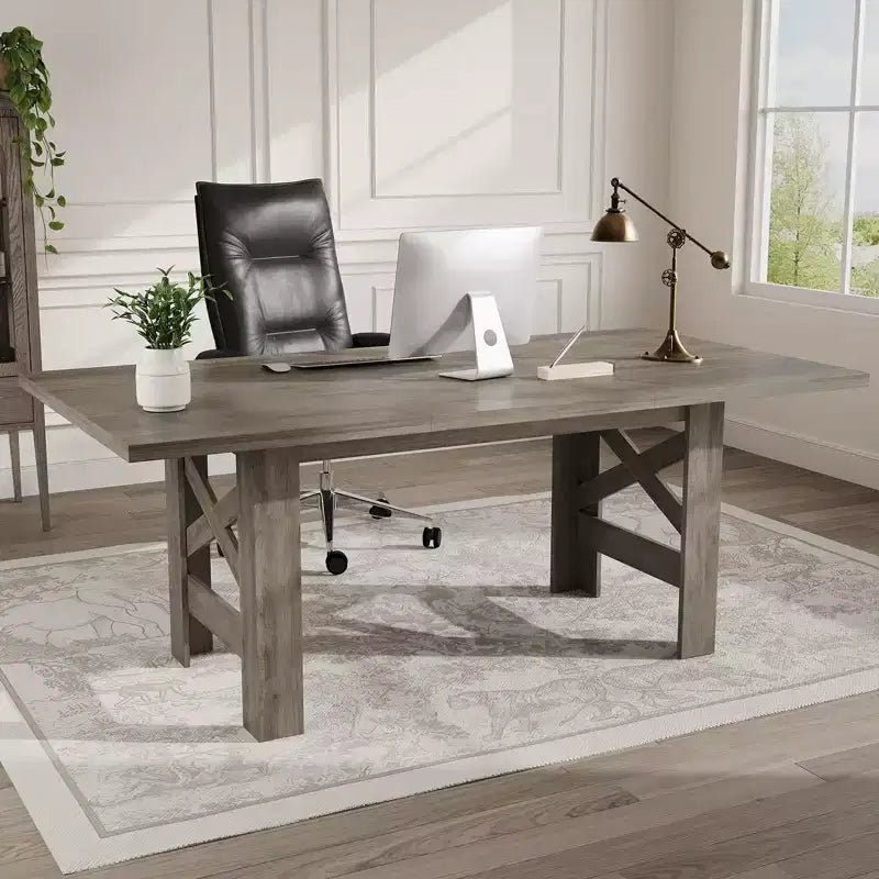 71" Rustic Farmhouse Dining Table – Rectangular Wood Kitchen Table for 6–8, Heavy-Duty Base