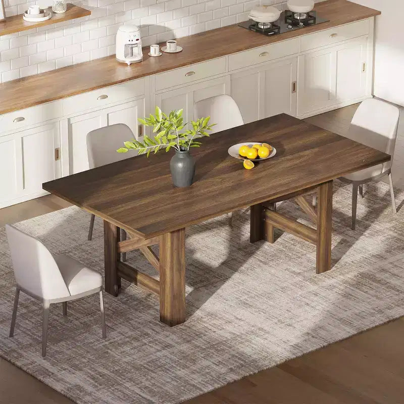 71" Rustic Farmhouse Dining Table – Rectangular Wood Kitchen Table for 6–8, Heavy-Duty Base