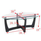 48" Oval Glass-Top Coffee Table – Round Base, Living Room & Office, Black