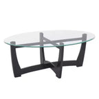 48" Oval Glass-Top Coffee Table – Round Base, Living Room & Office, Black