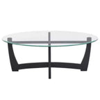48" Oval Glass-Top Coffee Table – Round Base, Living Room & Office, Black