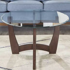 48" Oval Glass-Top Coffee Table – Round Base, Living Room & Office, Cherry