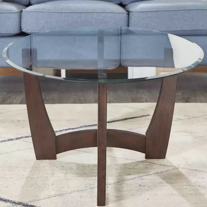 48" Oval Glass-Top Coffee Table – Round Base, Living Room & Office, Cherry