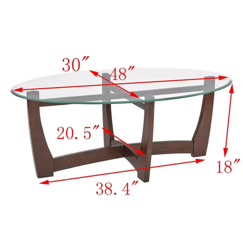 48" Oval Glass-Top Coffee Table – Round Base, Living Room & Office, Cherry